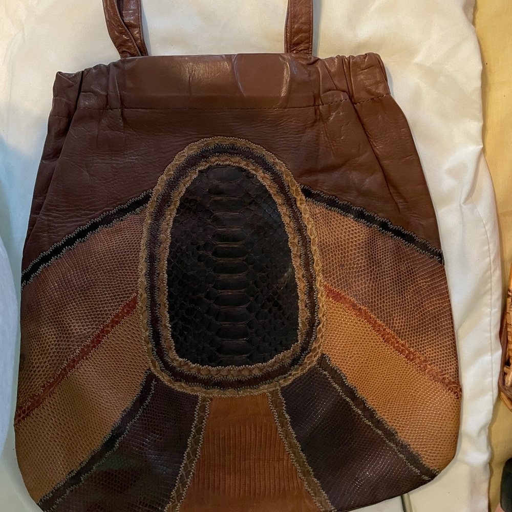 Brown leather tote bag